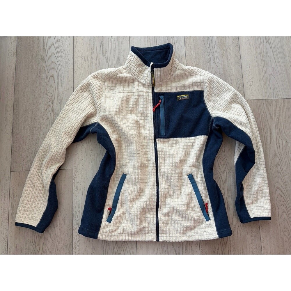 Ll Bean Mountain Classic Windproof Fleece Jacket Large Natural Nautical Navy